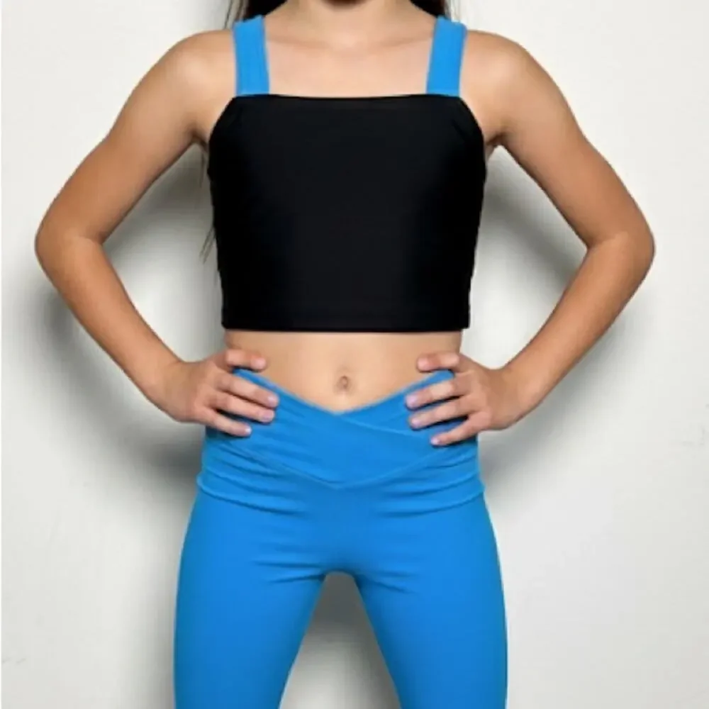 Theatricals NWT Black Turquoise Crop Top Capri Leggings Dance Set Adult XS NWT
